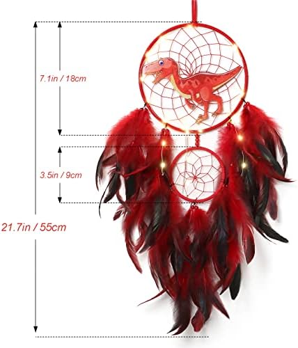 LOMOHOO Dinosaur Dream Catcher LED Light Handmade Decor for Kids Bedroom