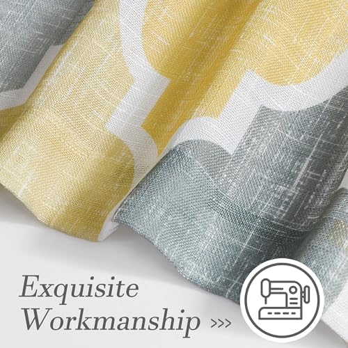 Beauoop Linen Semi Sheer Curtains 2 Panels Yellow Grey