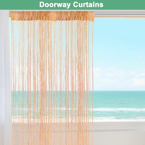 Orange Decorative Door String Curtain 39x79 Inch Fringe Panel for Room Divider and Interior Decoration