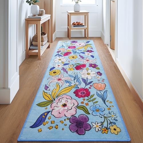 ST BRIDGE Floral Kitchen Runner Rug 2x6 Blue