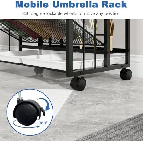 Natwind Umbrella Holder with Wheels for Entryway Commercial Use Black