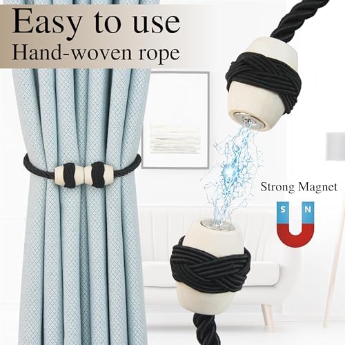 Hangtty Magnetic Curtain Tiebacks 2Pack Black