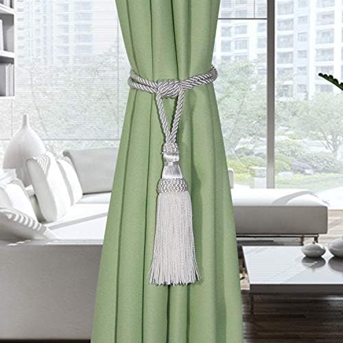 Fenghuangwu 2PCS Curtain Tassel Tiebacks Handmade Tassels Rope Holdbacks for Home Office Decor - White