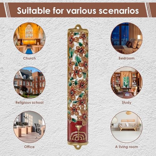 Hand Painted Golden Mezuzah Decorative Zinc Alloy Enamel Mezuzah Easy Install