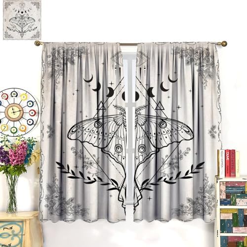Vintage Boho Moth Curtains with Floral Design 21x45in x2 Panels