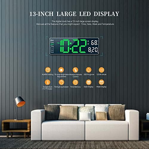 13-inch LED Digital Wall Clock with Remote Control