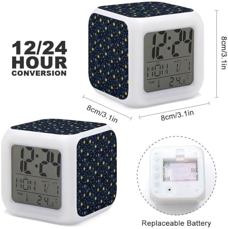 Yellow Star Sun Print Digital Alarm Clock with Night Light