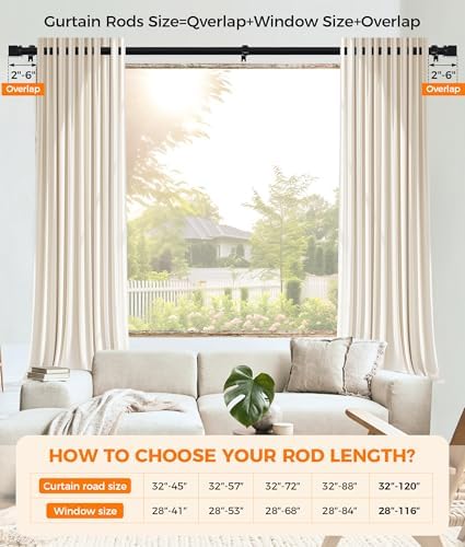 Adjustable Black Metal Curtain Rod 32-72 Inches