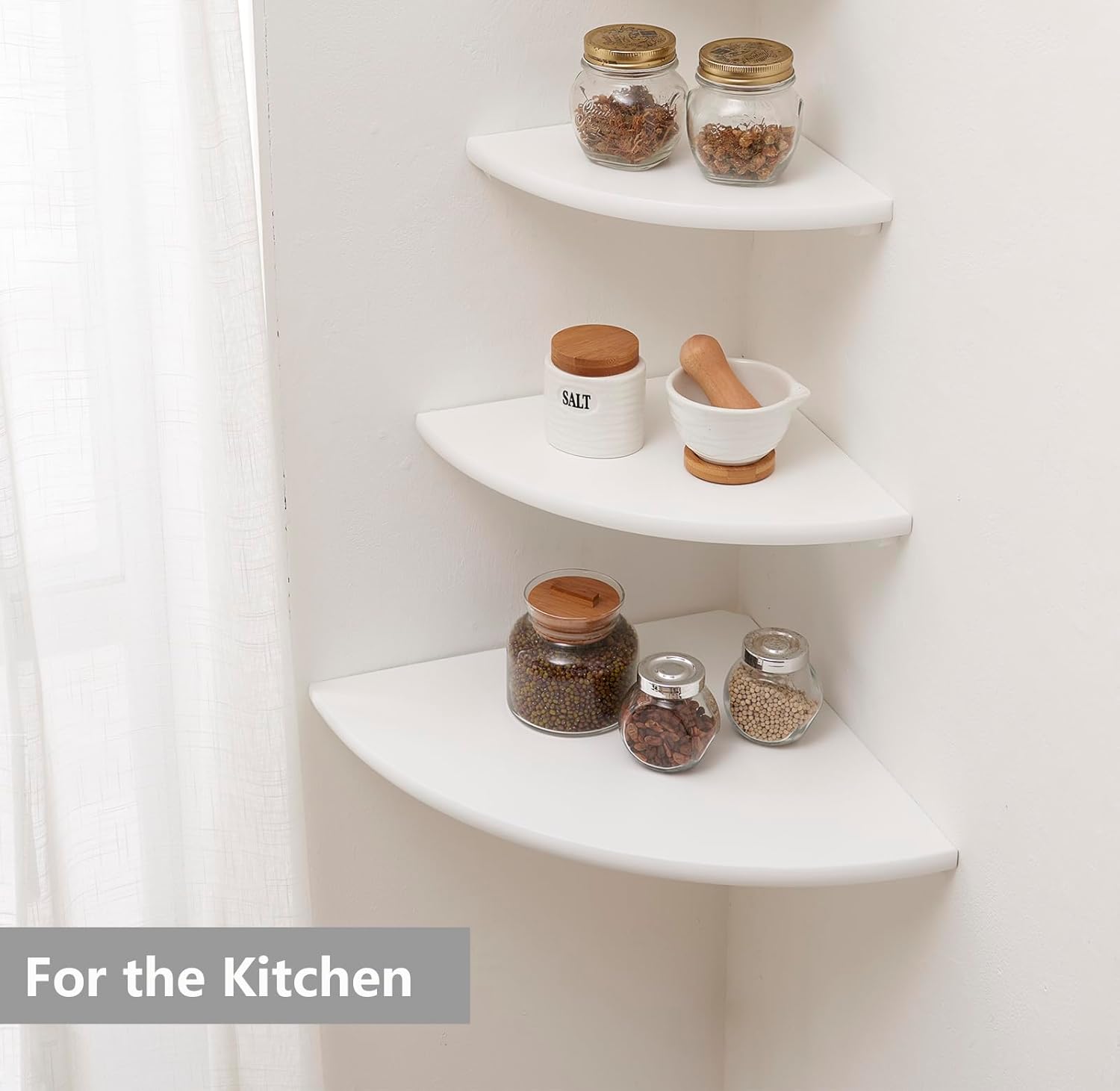 Solid Oak Corner Shelf Wall Mount 7in White
