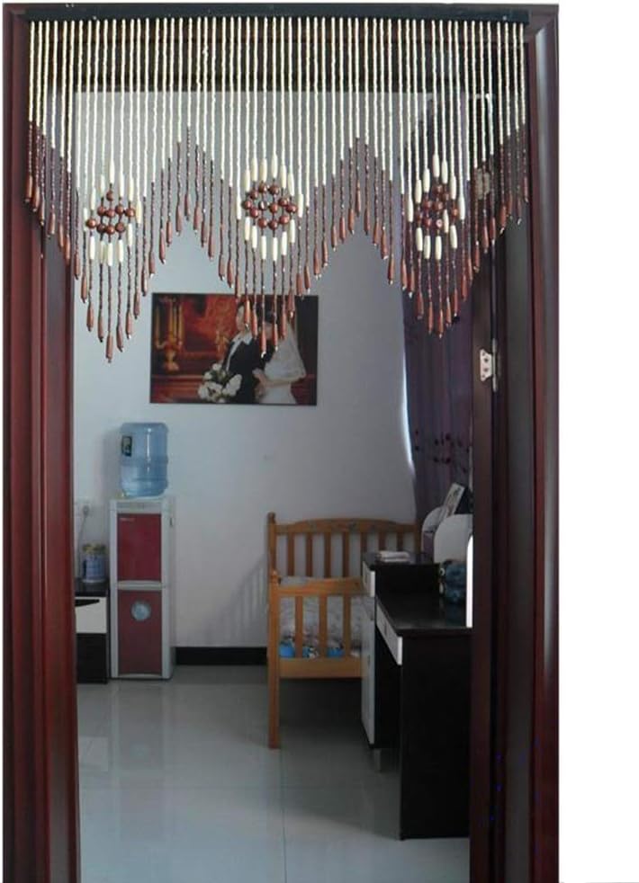 Wood Beaded Door Curtain 60 Strands 90x65cm Retro Style Decor