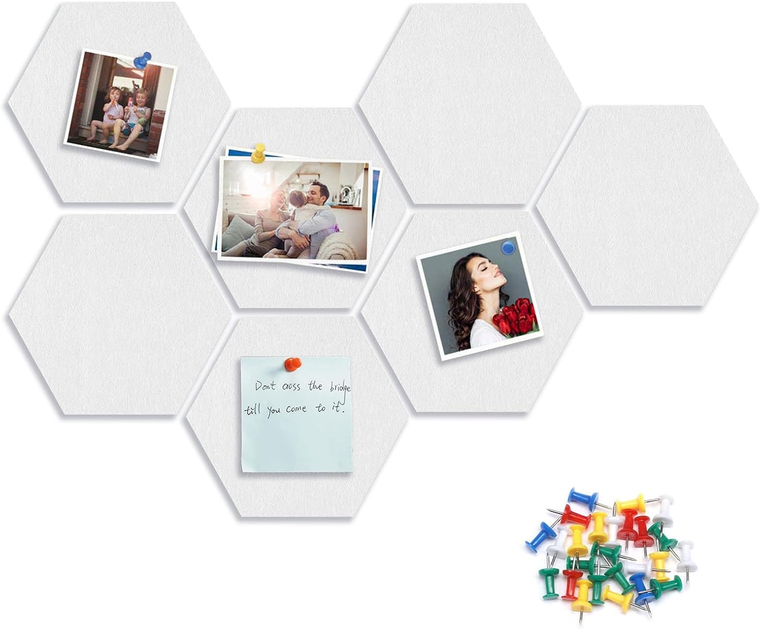 8 Packs White Hexagon Felt Pin Board with 30 Push Pins