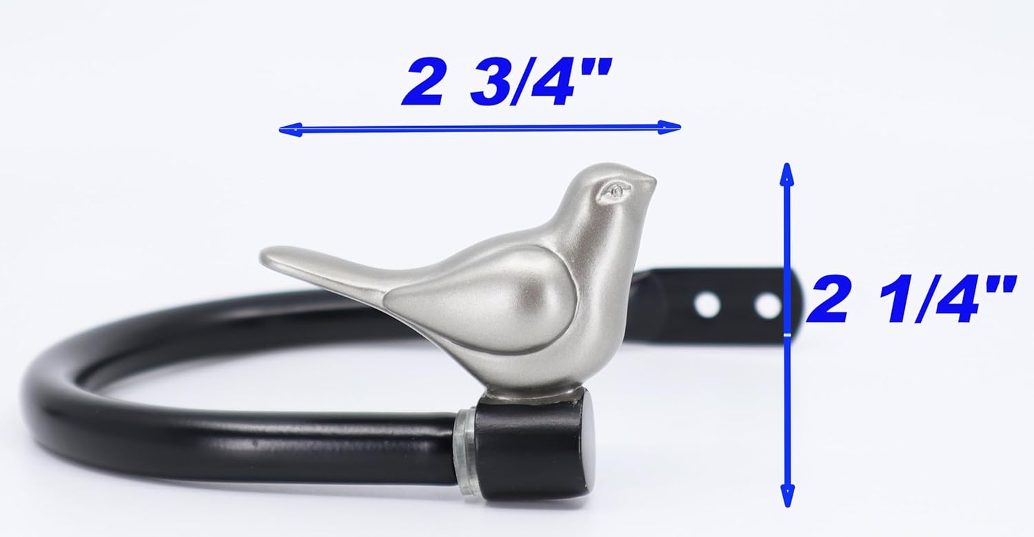 Meriville Set of 2 Farmhouse Bird Window Curtain Holdbacks Pewter Finial with Black Hook