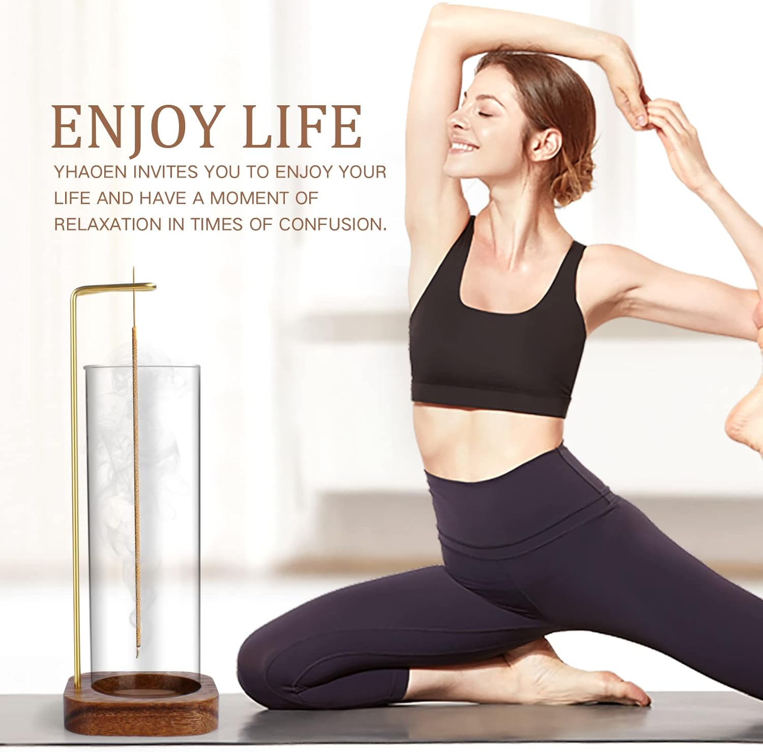 YHAOEN Incense Holder with Anti-Ash Design and Glass Catcher