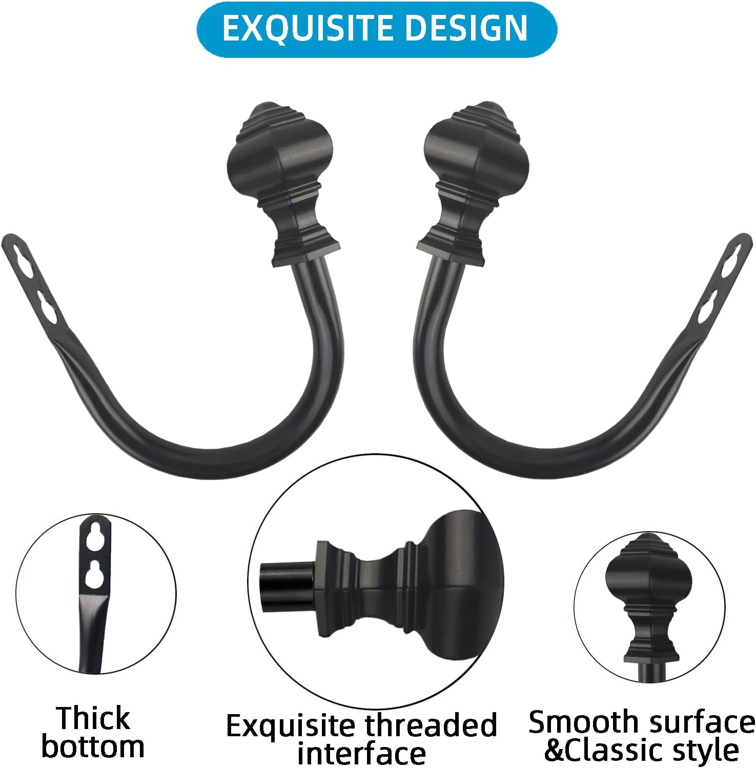 2Pcs Curtain Holdbacks with Lighthouse Finial Black