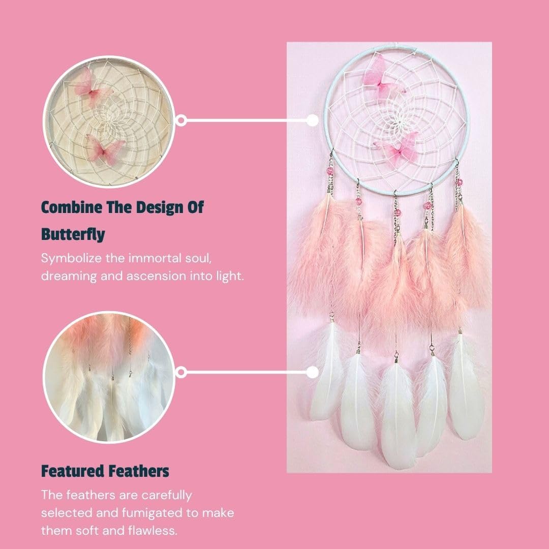 Pink Butterfly Dream Catcher Wall Decor for Girls