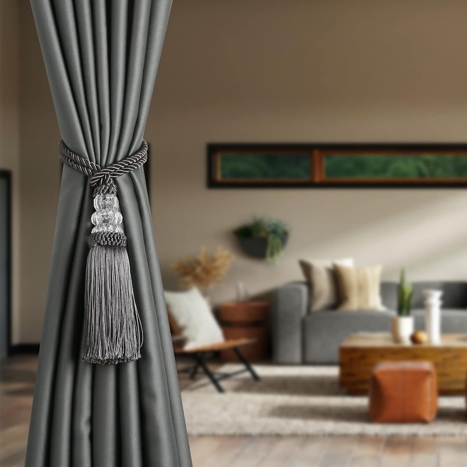 Modern Curtain Tiebacks with Tassel 2 Pack Charcoal