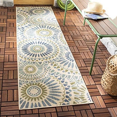 SAFAVIEH Veranda Runner Rug 23 x 14 Cream Green Boho Floral