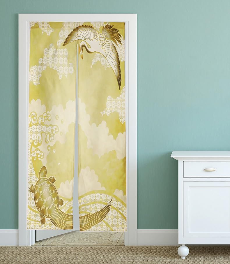 Noren Doorway Curtain with Crane Turtle Print