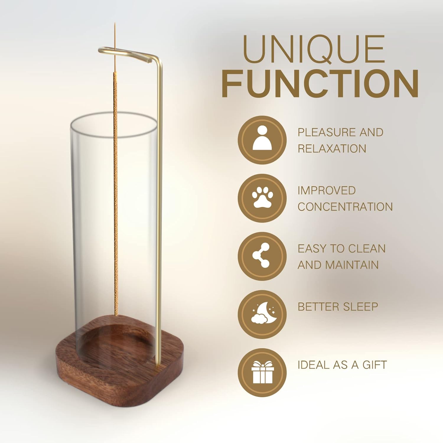 YHAOEN Incense Holder with Anti-Ash Design and Glass Catcher