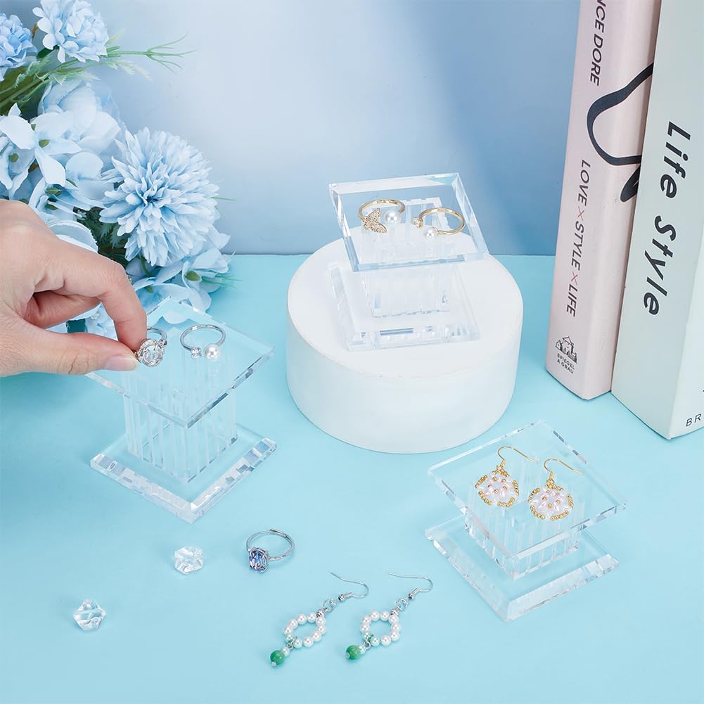 BENECREAT 3 Sizes Clear Acrylic Display Block for Gemstone Jewelry Pop Figures