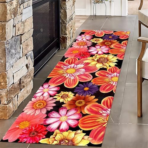 Peony Runner Rug 2x7ft Modern Bright Floral Carpet