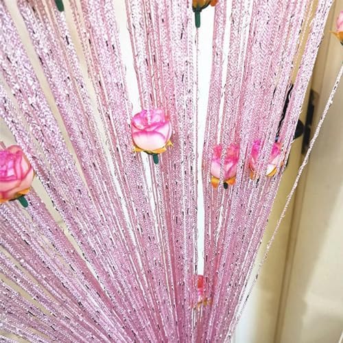 Pink Rose String Curtain for Doors and Windows