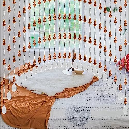 EMYJAY Door Beaded Curtain with Crystal Glass Beads 45 Inch Arched Curtain for Entryways and Windows Rojo Color