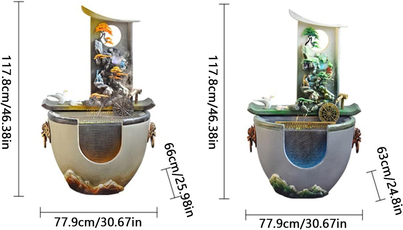 Modern Floor-Standing Waterfall Fountain with Feng Shui Wheel and Fish Pond