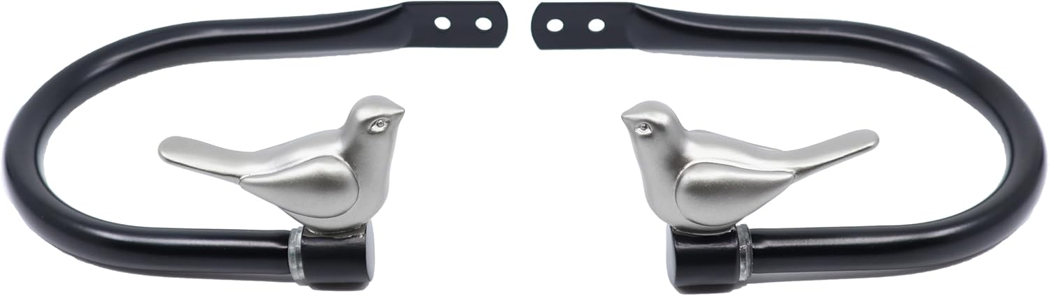 Meriville Set of 2 Farmhouse Bird Window Curtain Holdbacks Pewter Finial with Black Hook