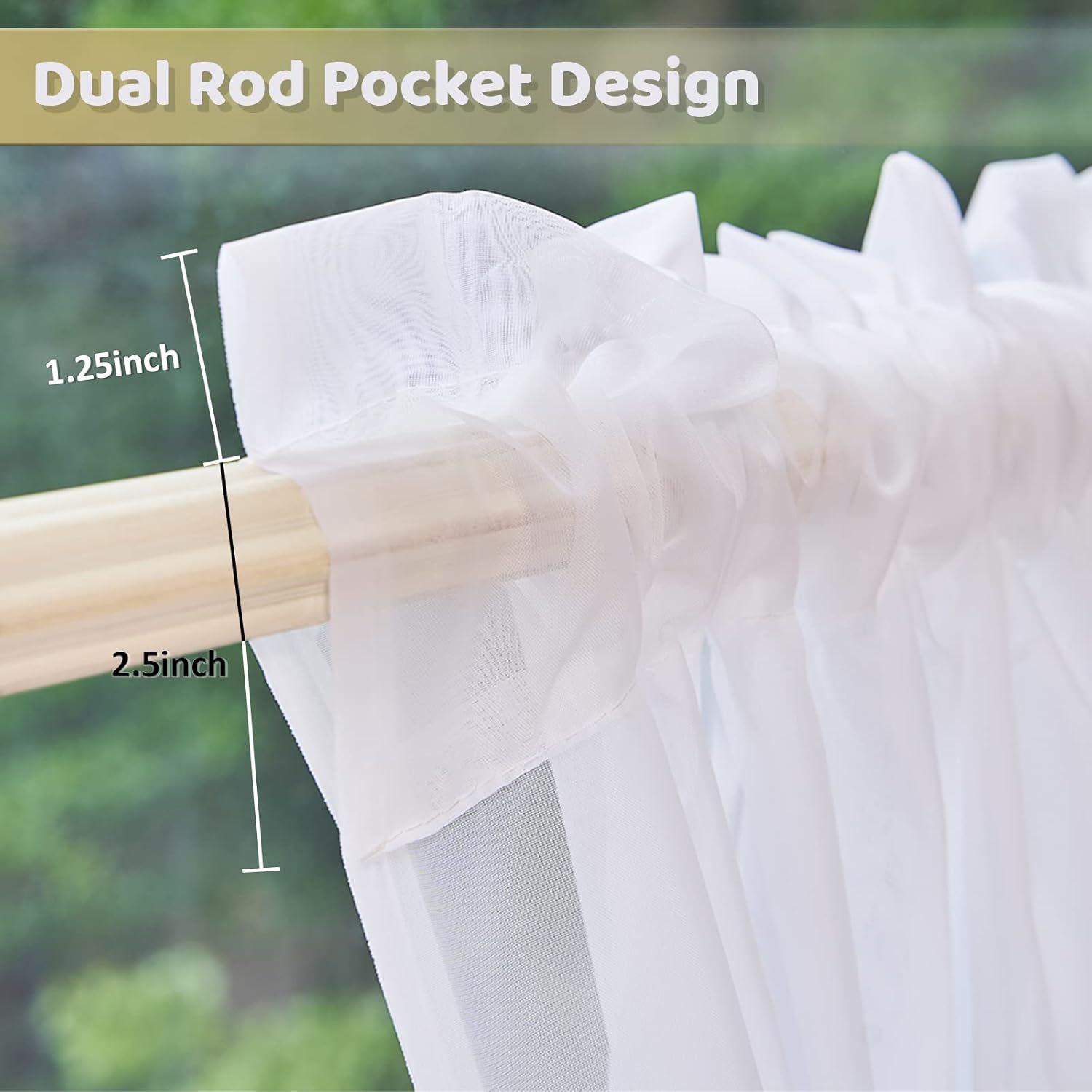 White Sheer Curtains 54 Inch Length 2 Panels Set