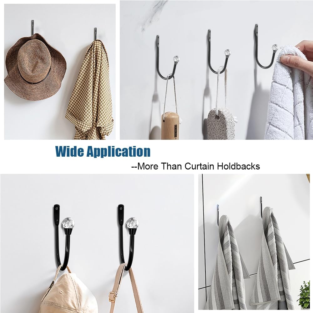 Crystal Decorative U-Shaped Curtain Holdback Copper Finish with Glass Ball Finial Wall Mounted 2-Pack