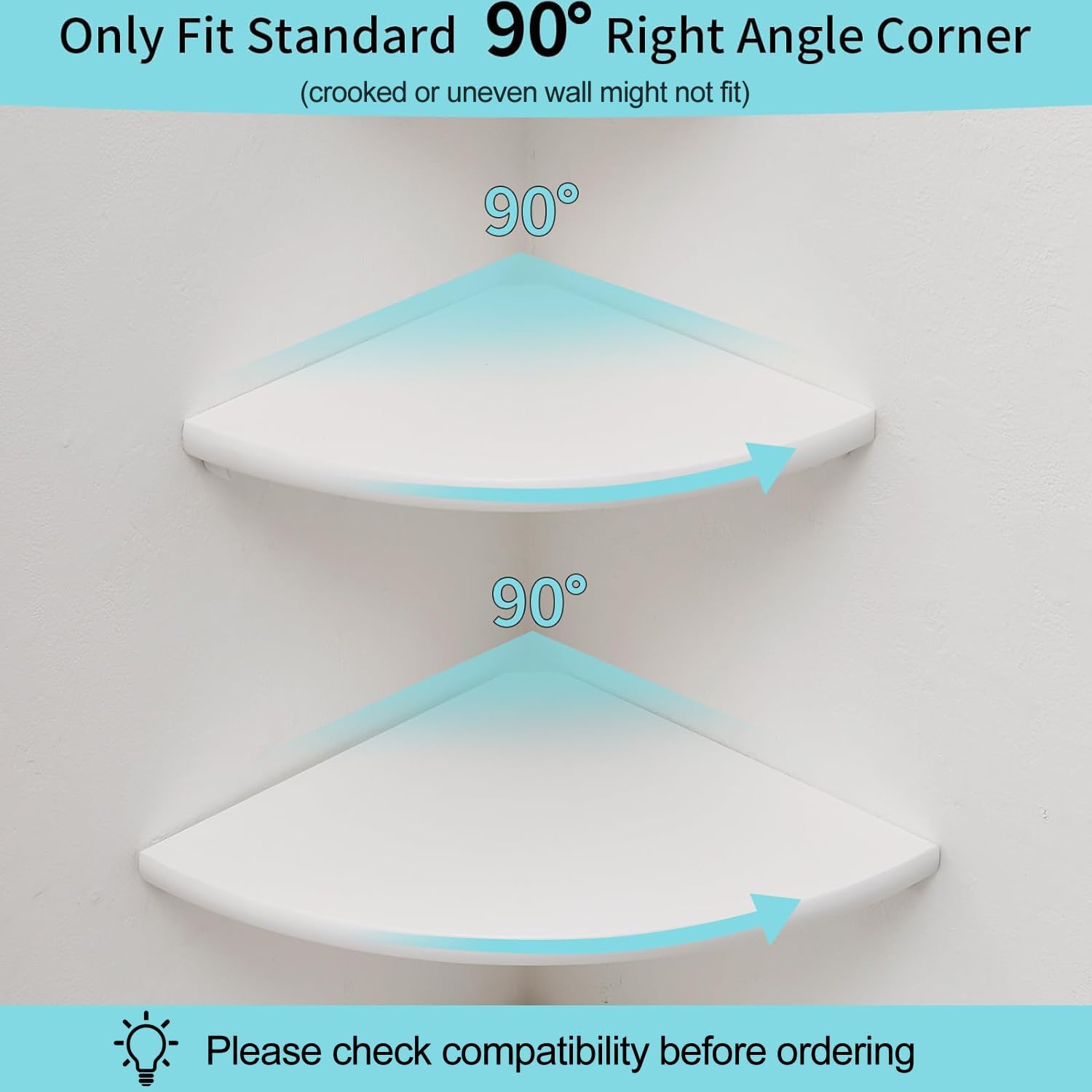 Solid Oak Corner Shelf Wall Mount 7in White