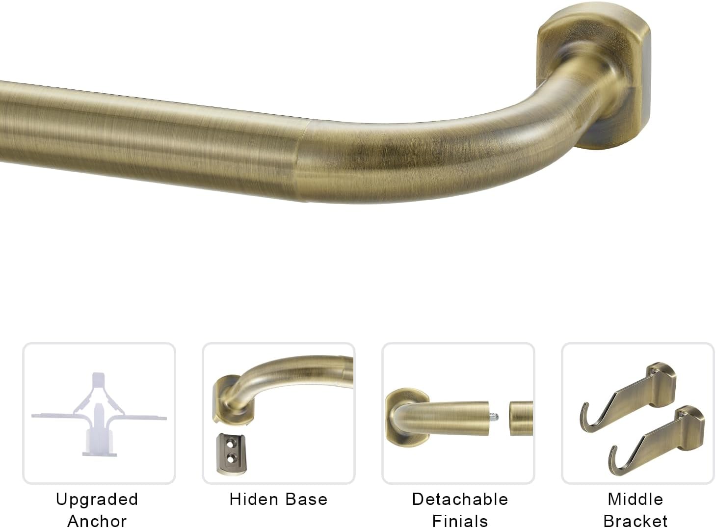 2 Pack 1 Inch Diameter Wrap Around Curtain Rods with Adjustable Length and Antique Bronze Finish