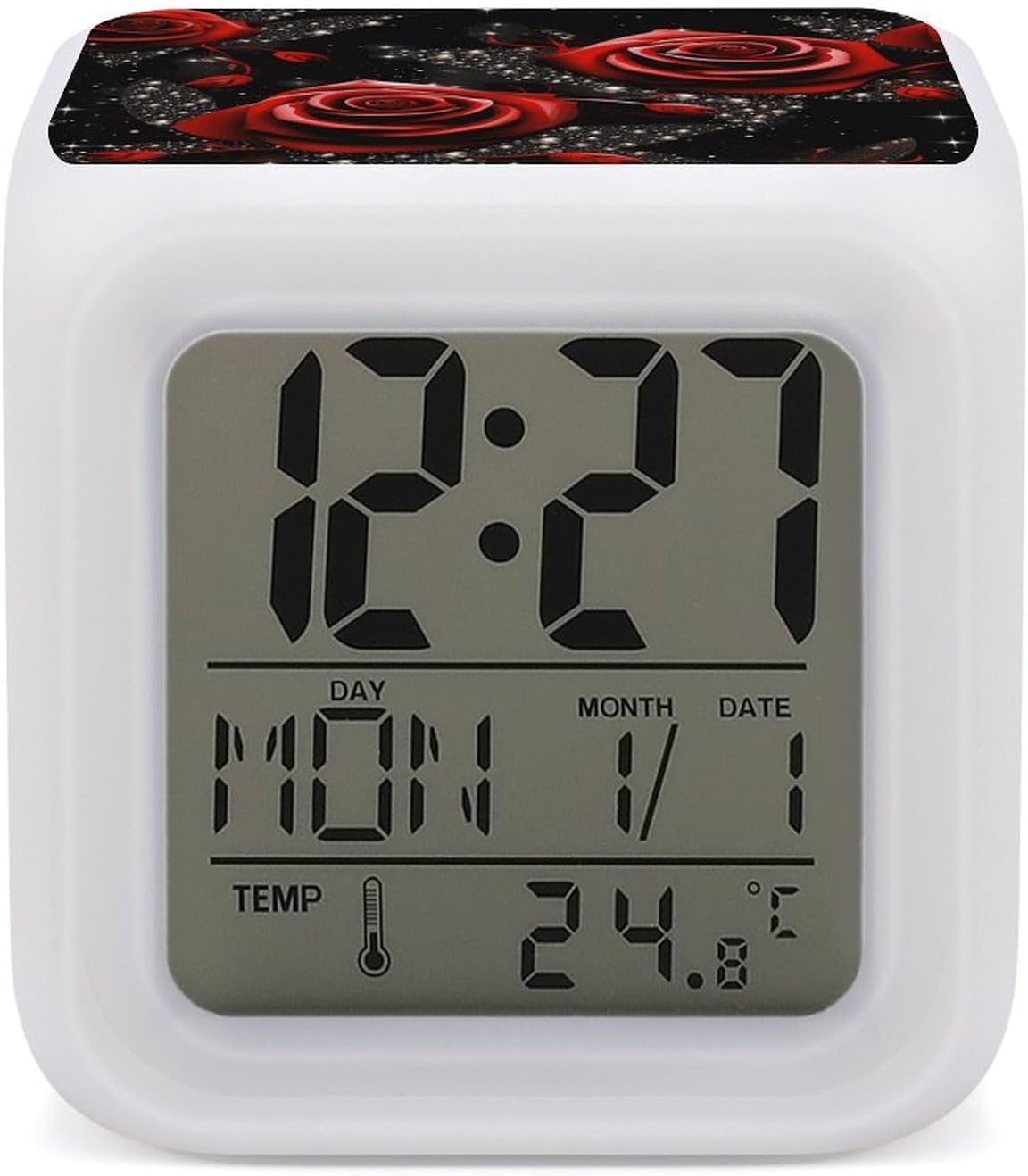 Red Roses and Stars Digital Alarm Clock with Night Light