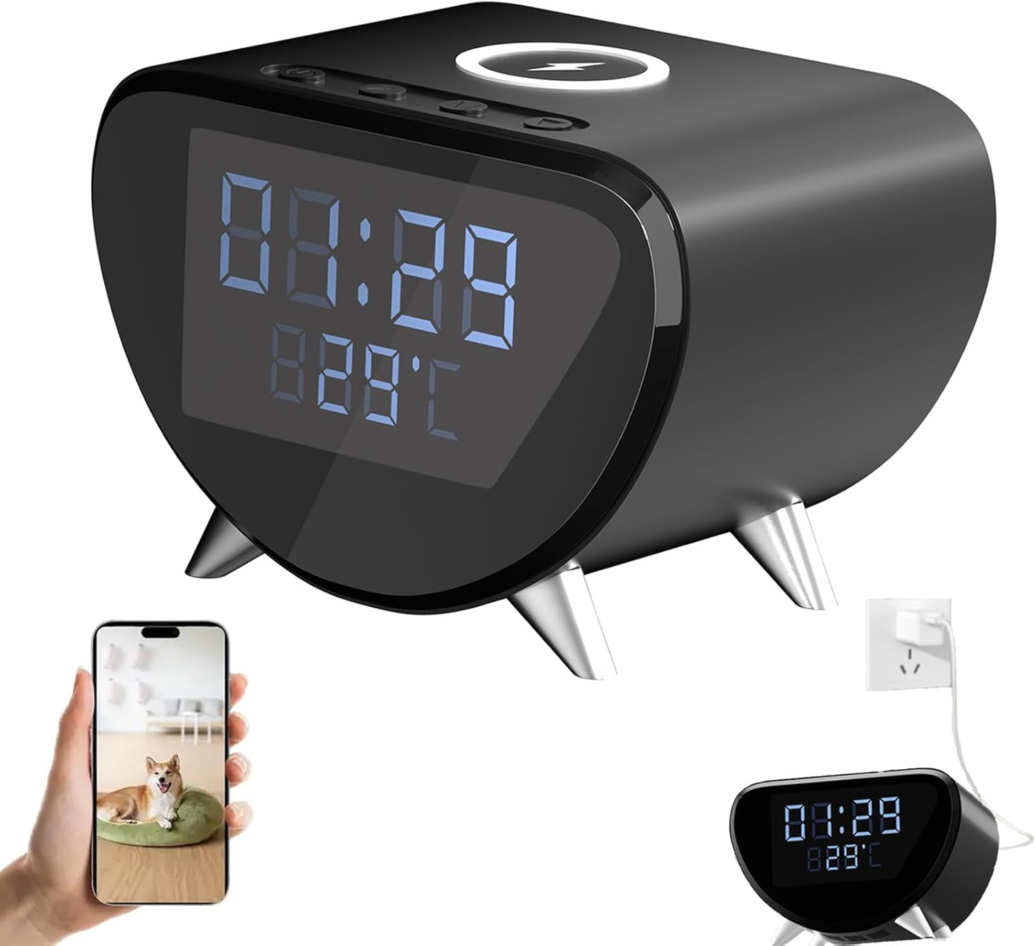 4K Camera Clock with Wireless Charging and Time Temperature Display 1