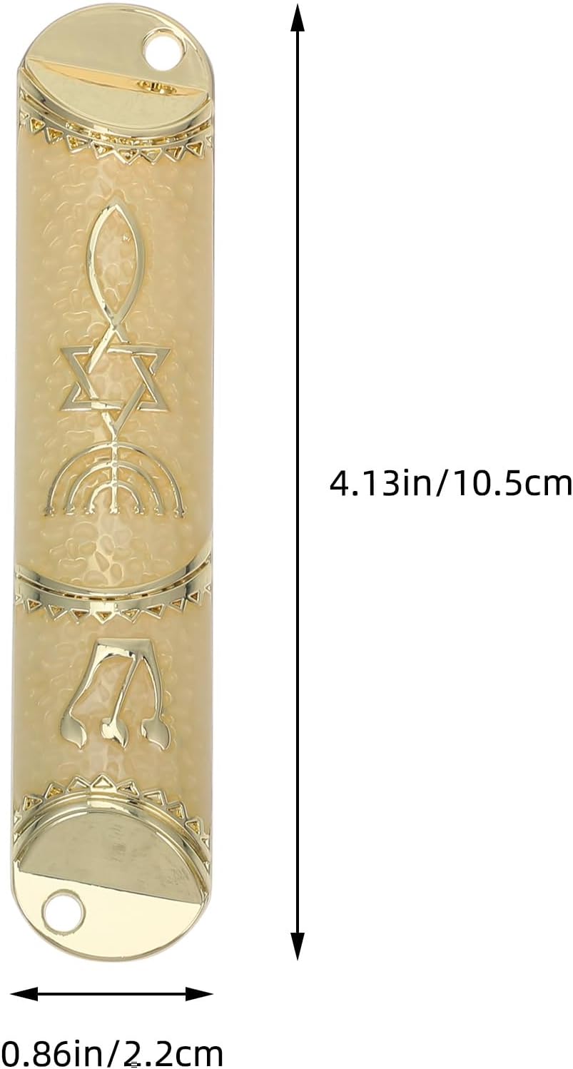 PRETYZOOM Beige Metal Mezuzah with Scroll for Door