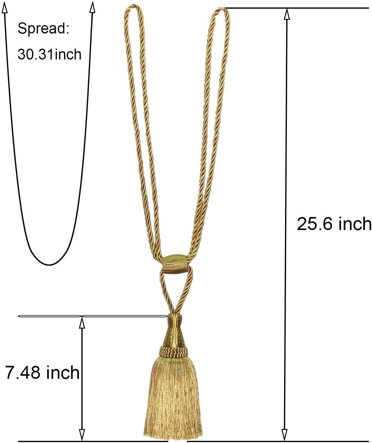 Fenghuangwu Gold Curtain Tiebacks with Tassel 2 Pack