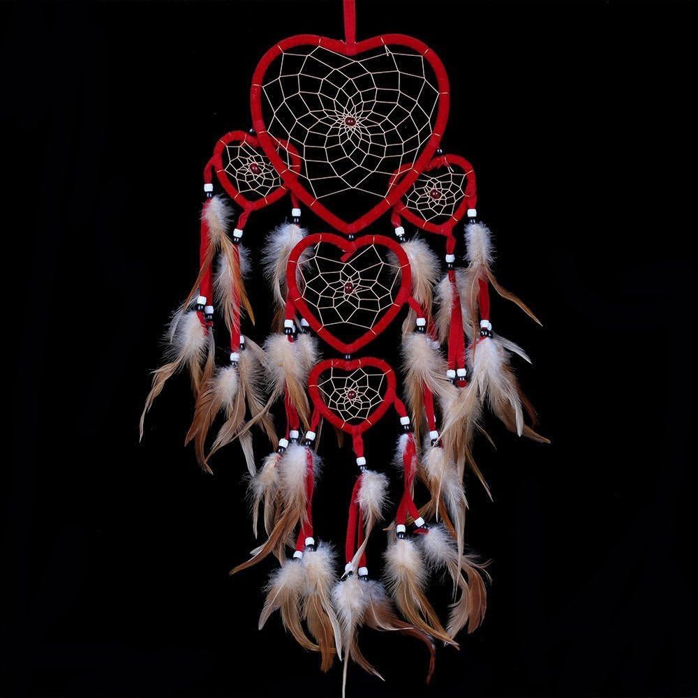 Heart Shaped Dream Catcher with Feathers for Car Wall Decoration
