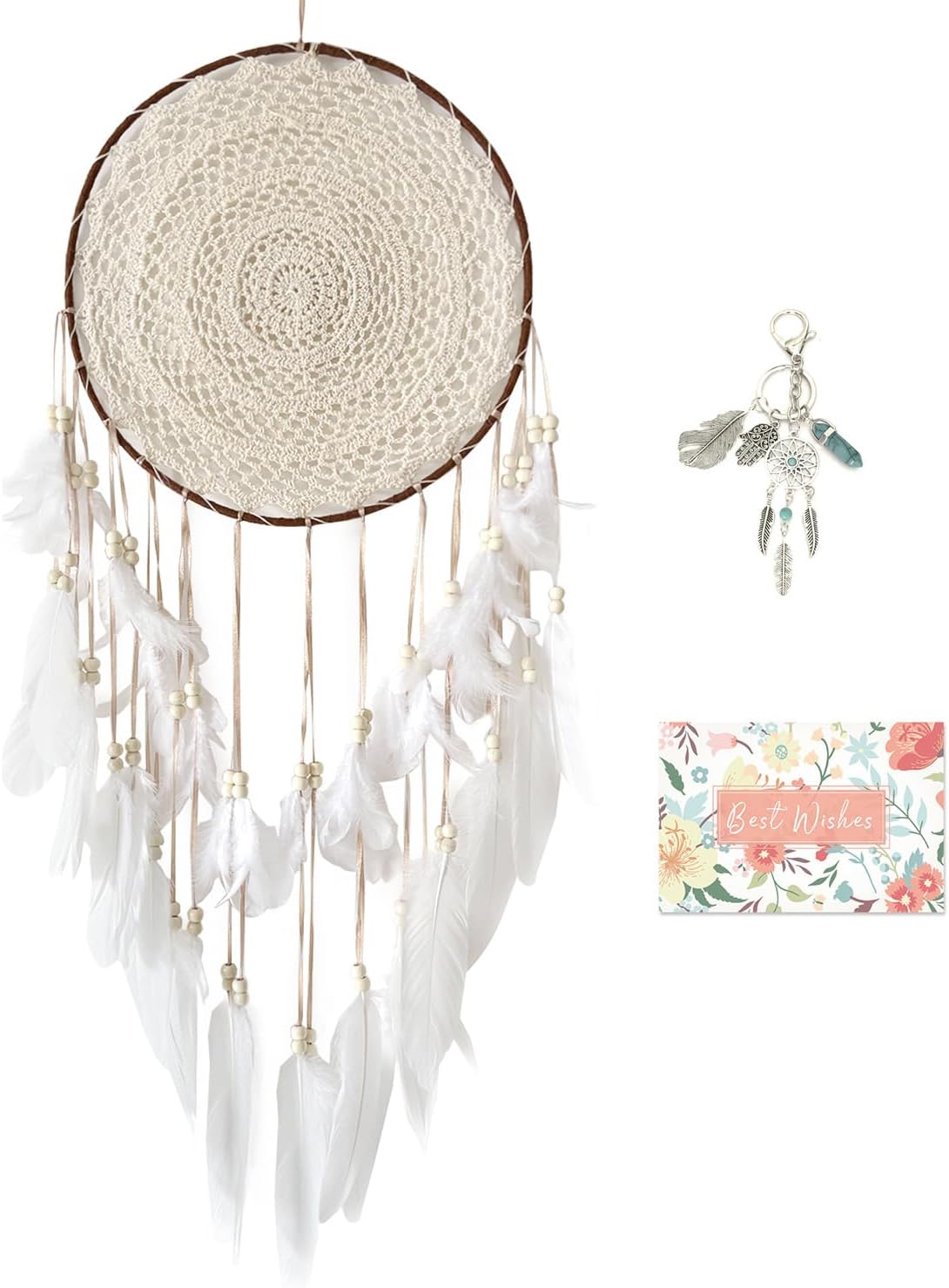 Large White Dream Catcher Wall Decor with Greeting Card Gift