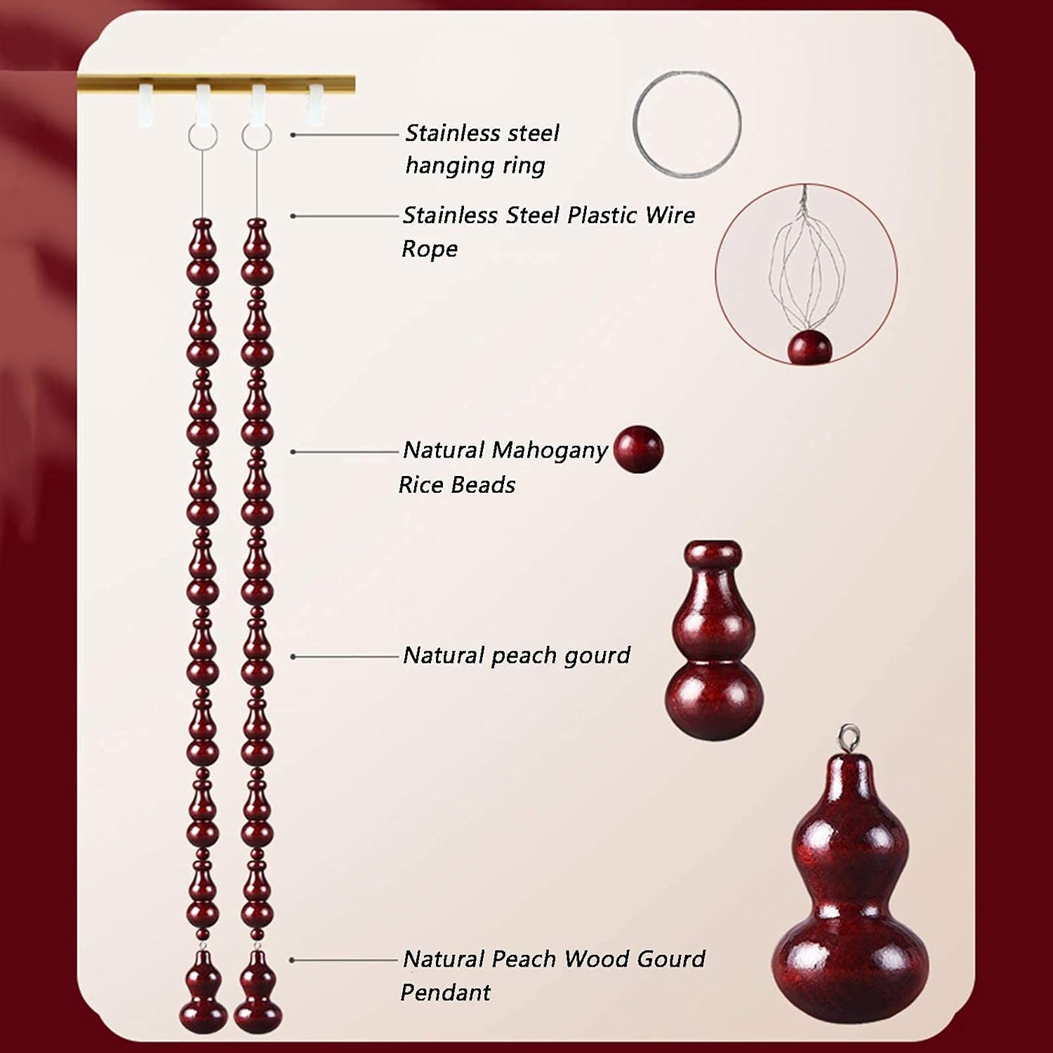 Fuchsia Peach Wood Bead Curtain for Door