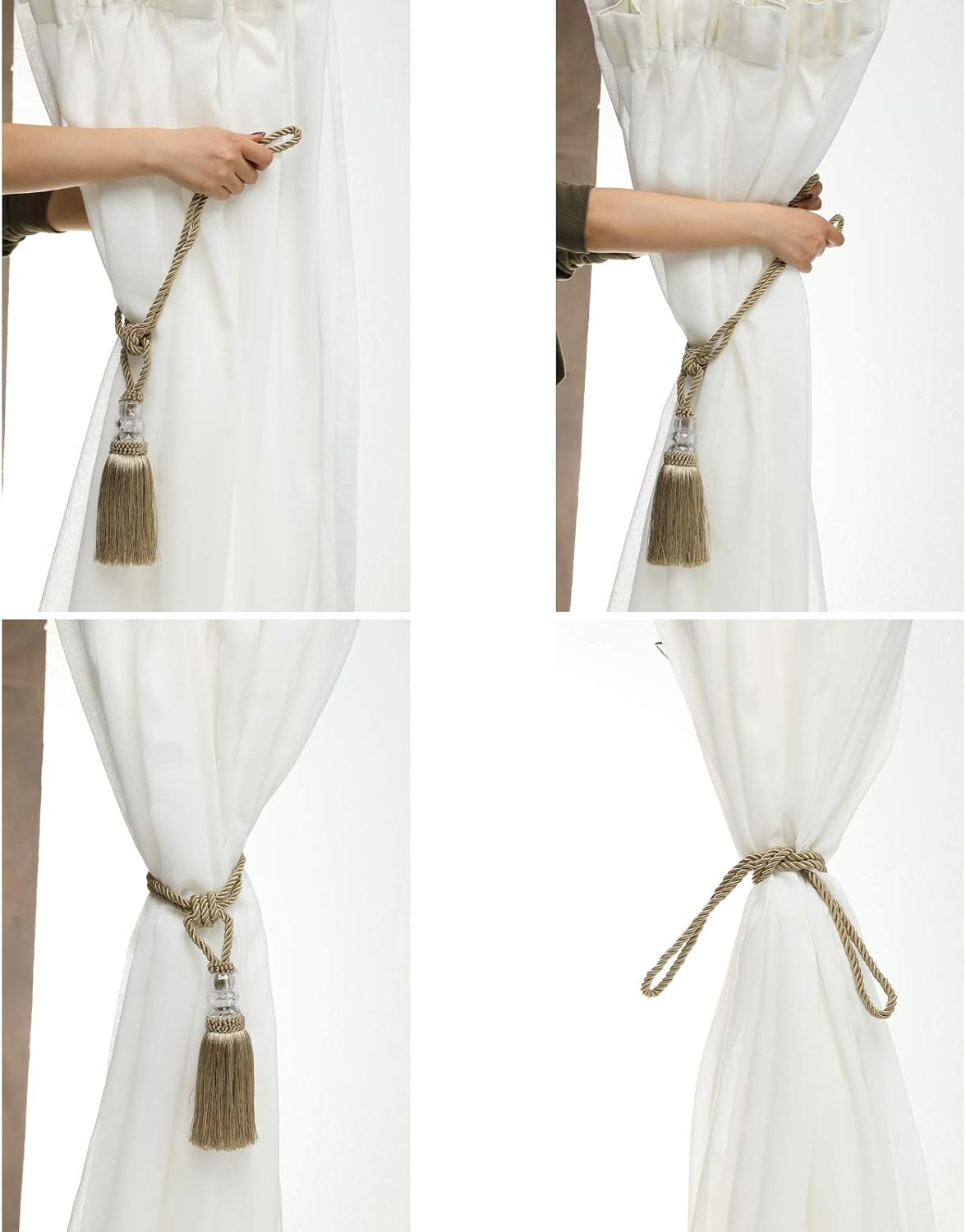 Fenghuangwu Golden Tassel Curtain Tiebacks 2 Pack Elegant Home Decor Holdbacks