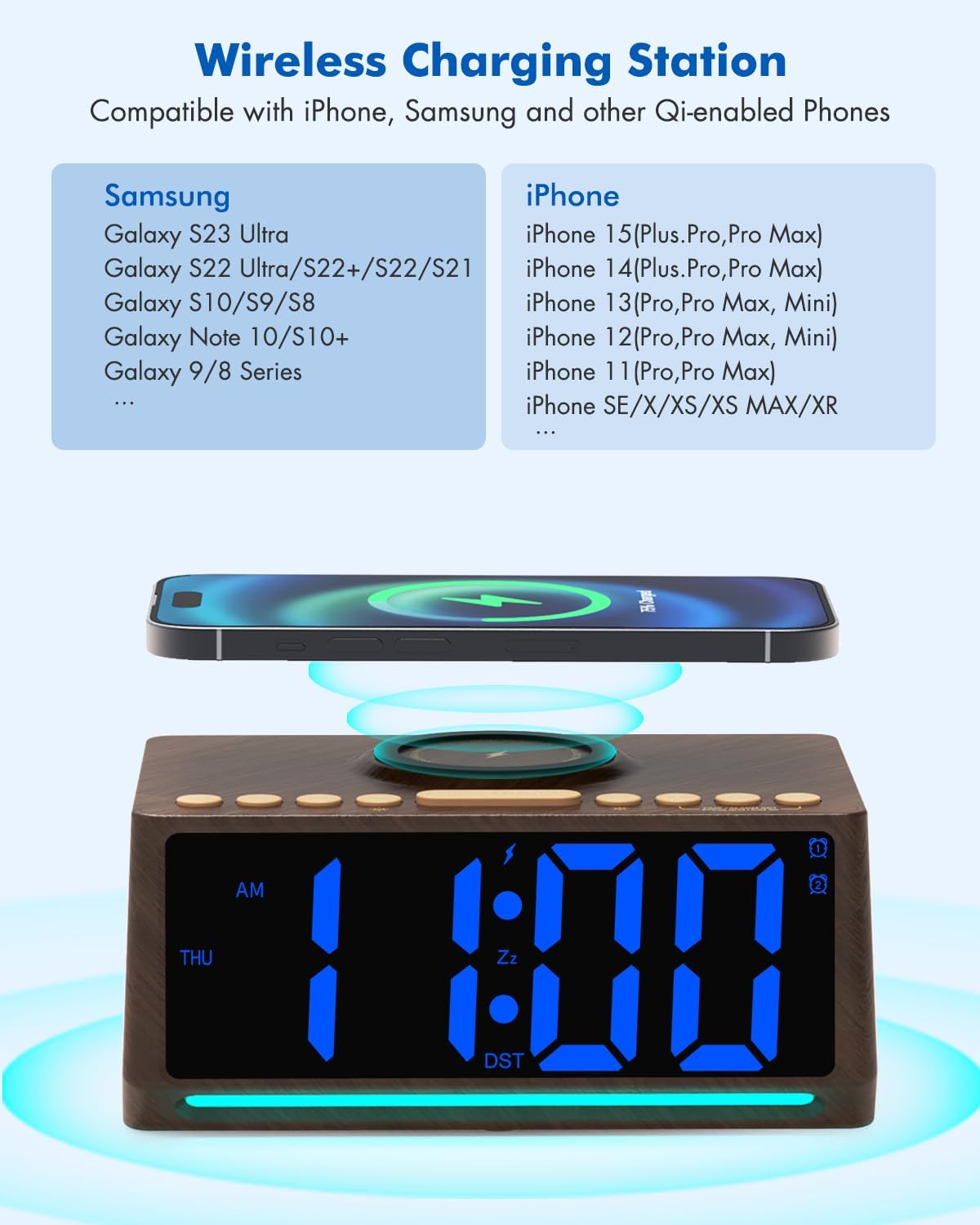 Retro Digital Alarm Clock with Large Numbers and 7 Mood Lights
