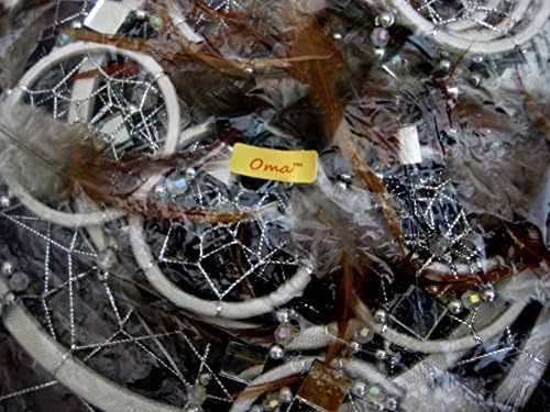 White Dream Catcher with Feathers and Glass - Large 28 x 10