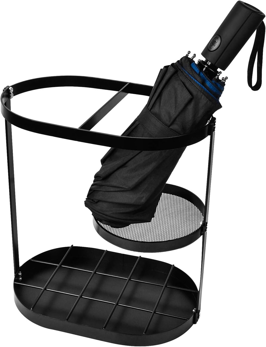 Modern Black Metal Umbrella Stand Rack with Drip Tray and 15 Slots