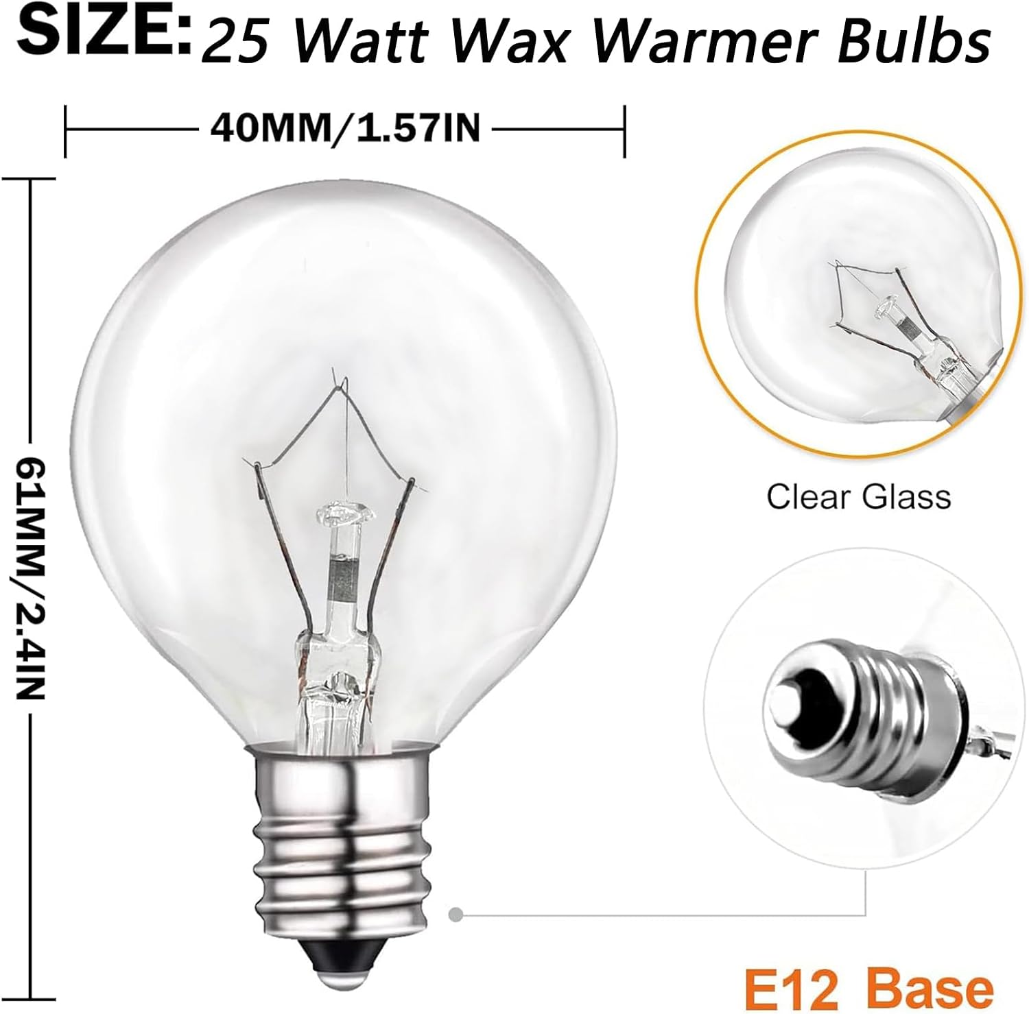 25 Watt Wax Warmer Bulbs 6-Pack Dimmable G40 Bulbs for Scentsy Warmers