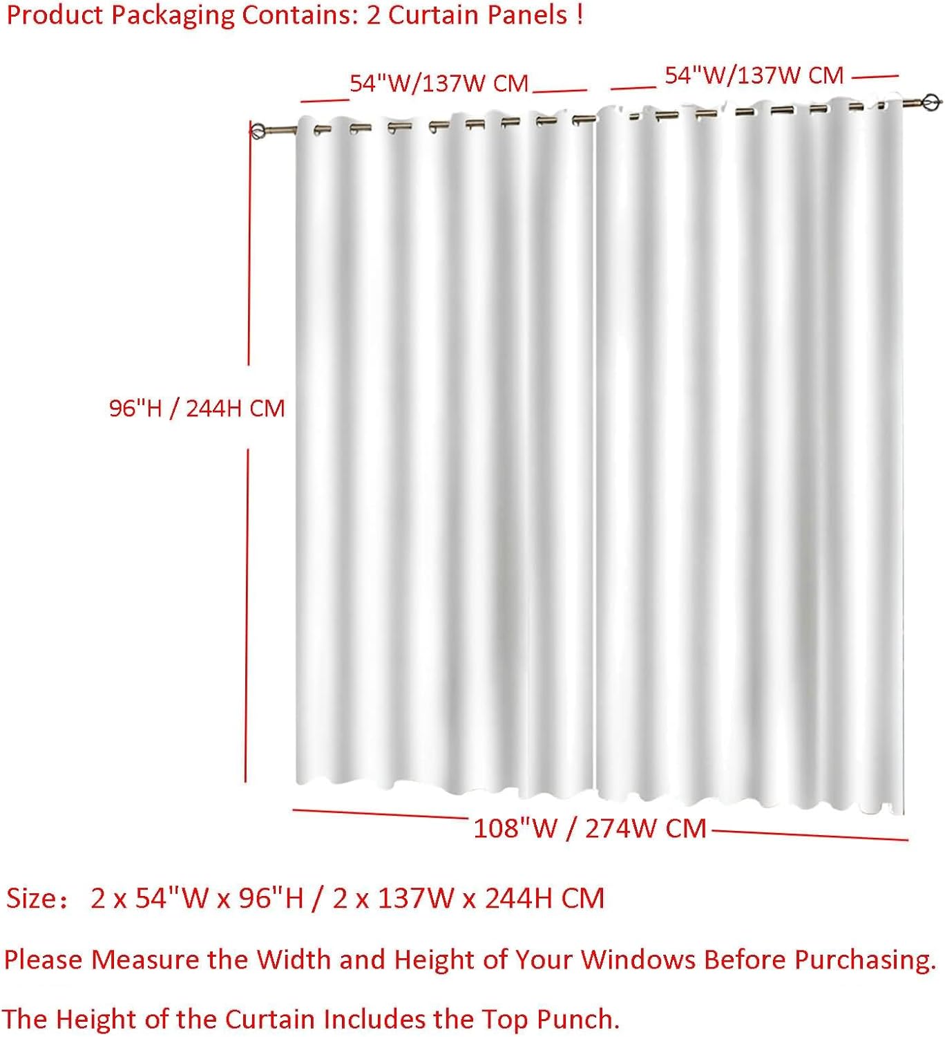 Homxi 2 Panel Blackout Curtains Set for Bedroom