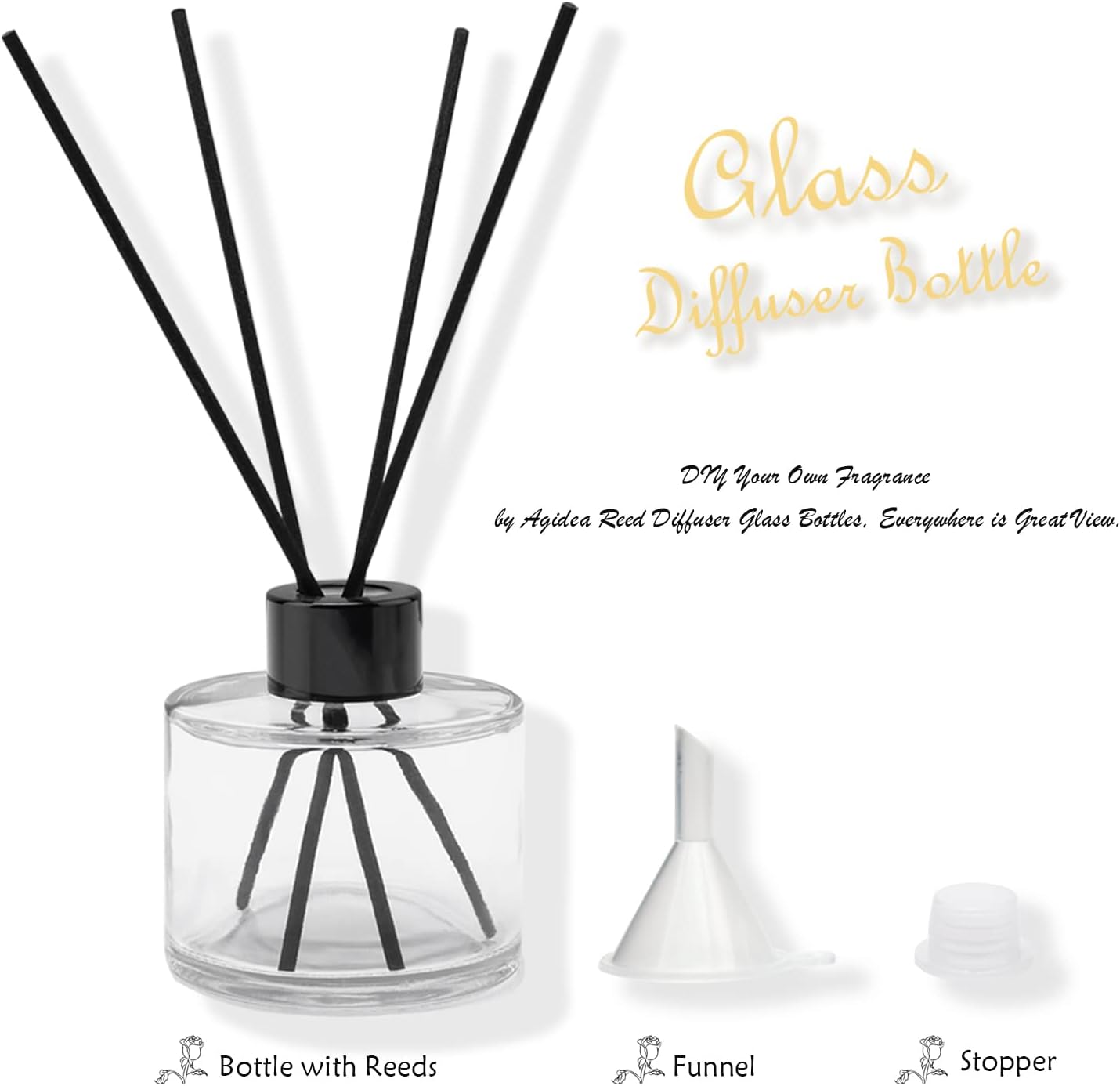 Agidea 4PCS Fragrance Glass Diffuser Set with Reeds and Funnels