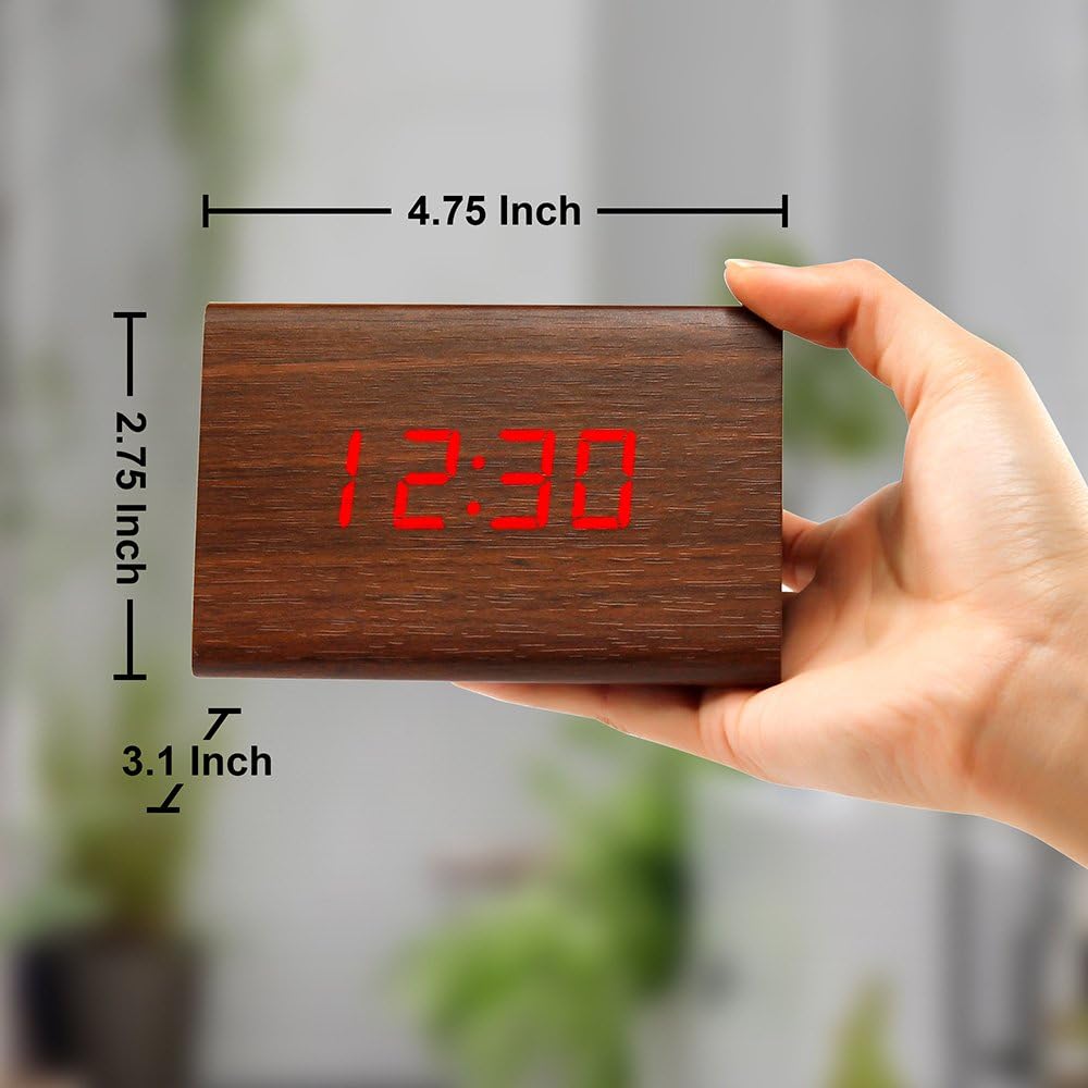 OCT17 Brown LED Alarm Digital Desk Clock with Brightness Control