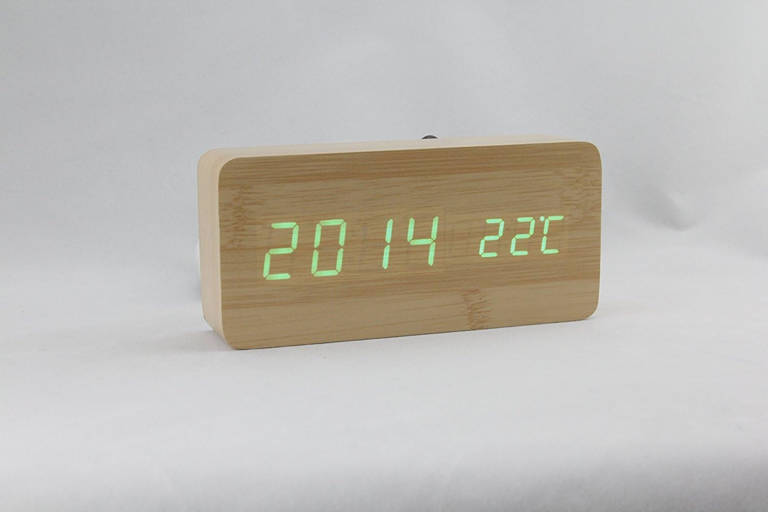 Yirong Battery Powered Rectangle Wood Grain LED Alarm Clock with Date and Temperature Display