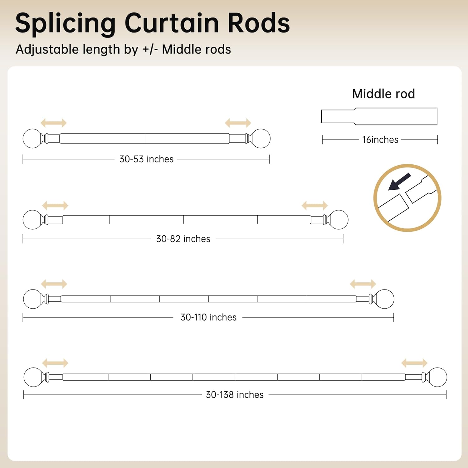 Adjustable Extendable Curtain Rods 30-53 Inches